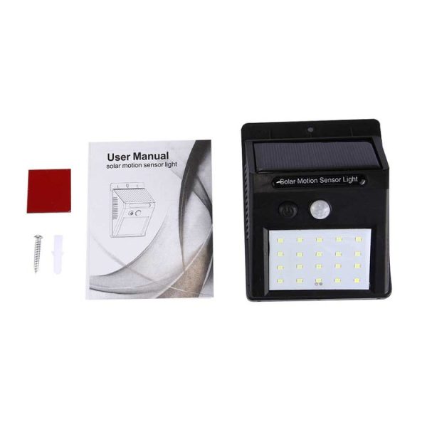 White Light Outdoor Solar Motion Sensor Light, 20 LED for Yard / Garden / Home / Driveway / Stairs / Outside Wall (Black) - Image 7
