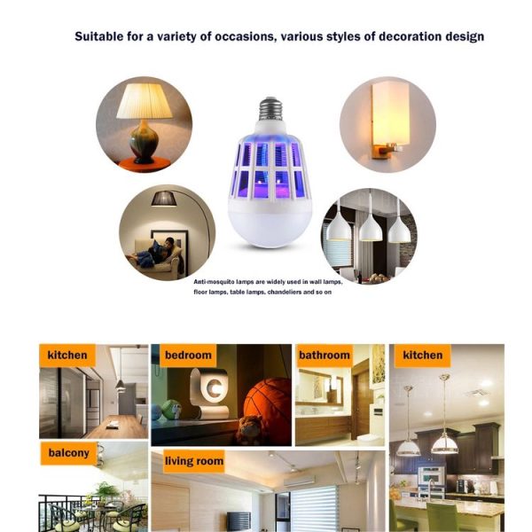 E27 15W White Light + 365 NM Purple Light Mosquito Killer Bulb Lamp, Fly Pest Insects Reject Zapper LED Ball Steep Light, AC 175-265V - Image 8