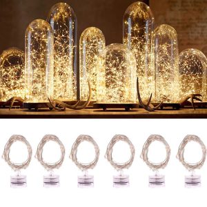 6 PCS Waterproof Warm White Light Copper Wire Starry String Light, 20 LEDs 2700-2900K Rope Fairy Light For Party / Holiday, Length: 2m, DC 6V