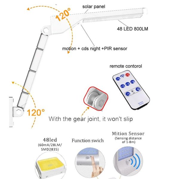 6W 800LM 48 LEDs Solar Remote Control Flat Lamp with Bracket - Image 8