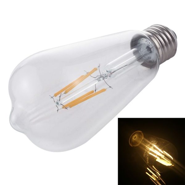 ST64 E27 4W 4 LEDs 600 LM 3000K Retro Dimming LED Filament Light Bulb Energy Saving Light, AC 220V (Warm White)