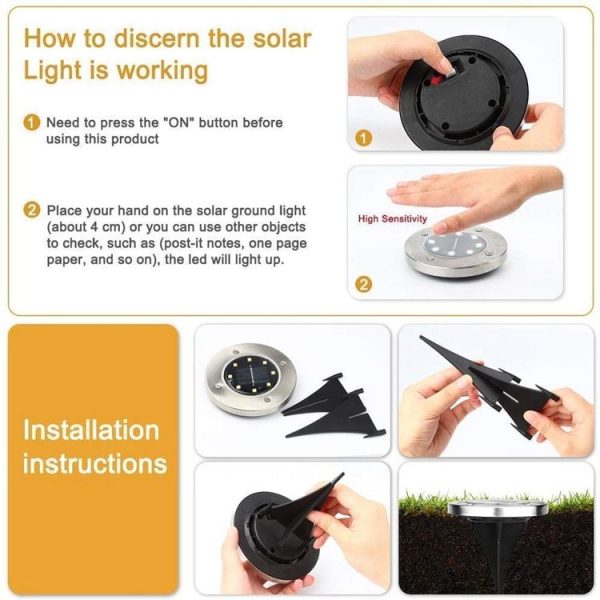 2 PCS 10 LEDs Solar Powered Buried Light Under Ground Lamp IP65 Waterproof Outdoor Garden Street Light (White Light) - Image 5