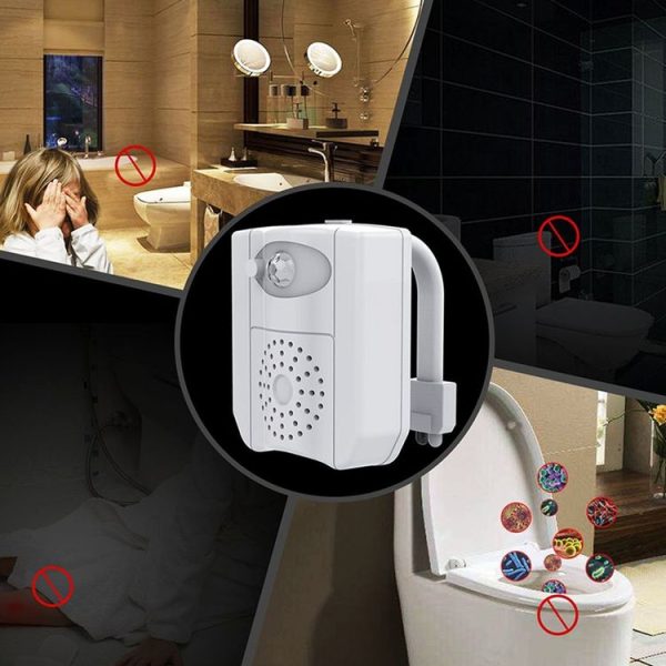 16-colors PIR Motion Sensor + Light Sensor UV Sterilization Aromatherapy LED Light, Home Toilet Bathroom Seat Night Light, DC 5V - Image 9