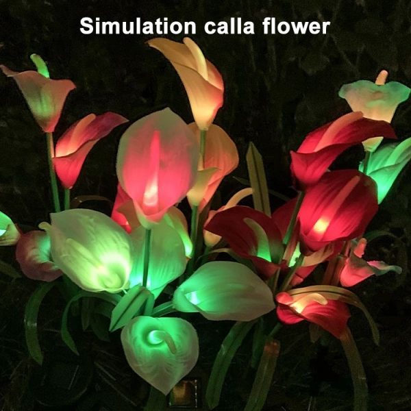 3PCS Simulated Calla Lily Flower 5 Heads Solar Powered Outdoor IP65 Waterproof LED Decorative Lawn Lamp, Colorful Light (Red) - Image 10