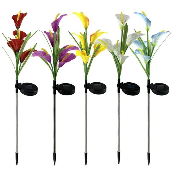 3PCS Simulated Calla Lily Flower 5 Heads Solar Powered Outdoor IP65 Waterproof LED Decorative Lawn Lamp, Colorful Light (Red) - Image 3