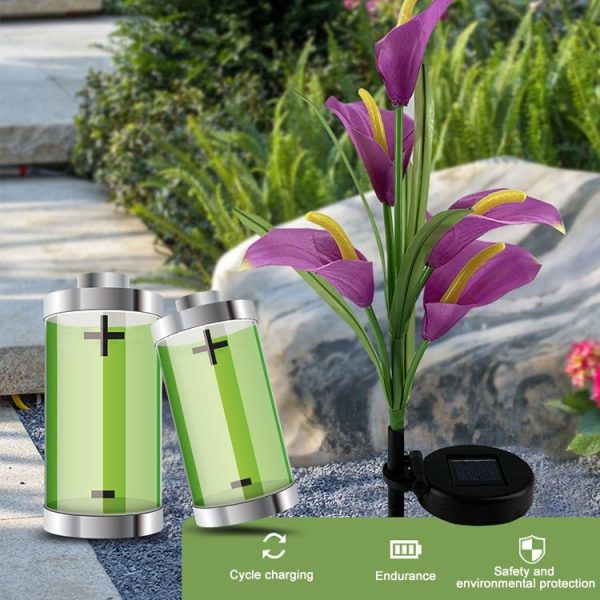 3PCS Simulated Calla Lily Flower 5 Heads Solar Powered Outdoor IP65 Waterproof LED Decorative Lawn Lamp, Colorful Light (Red) - Image 7
