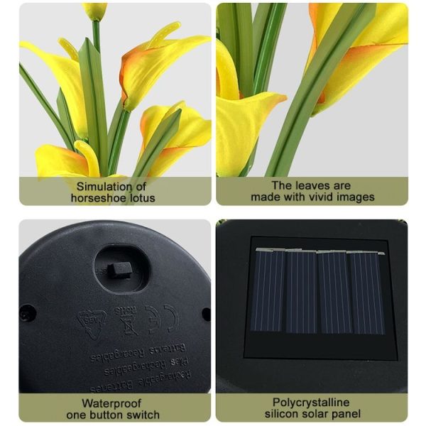 3PCS Simulated Calla Lily Flower 5 Heads Solar Powered Outdoor IP65 Waterproof LED Decorative Lawn Lamp, Colorful Light (Red) - Image 8