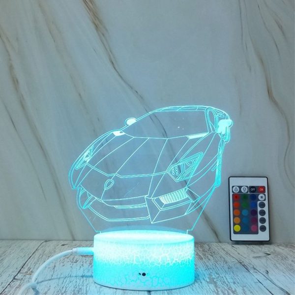 Sports Car Shape Creative Crack Touch Dimming 3D Colorful Decorative Night Light with Remote Control