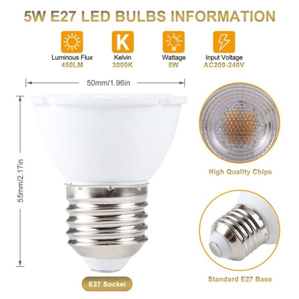 E27-7LED 5W No Strobe LED Spotlight, AC220V (Warm White) - Image 5