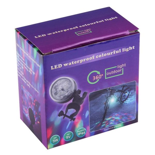3W Mini 3ATM water resistant Rotating Magic Ball LED Stage Light, with Bicycle Mount - Image 7