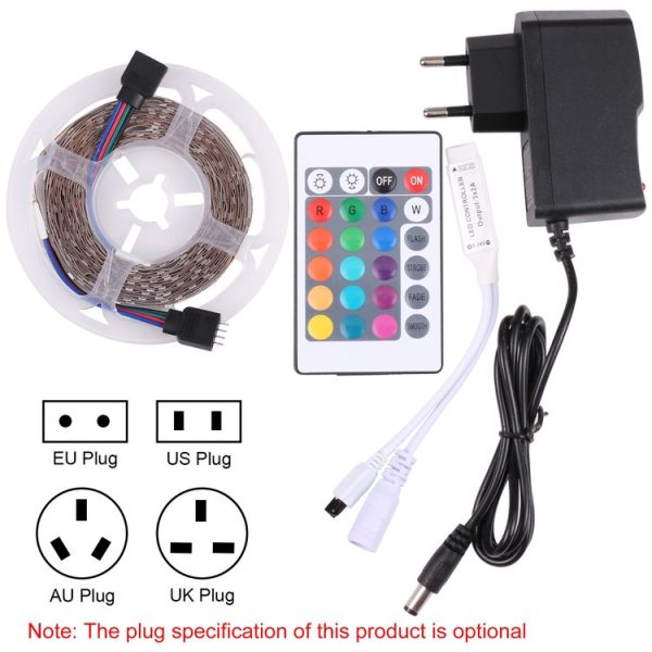 Bare Board 2835 SMD RGB LED Rope Light, 60 LED / m, Length: 5m, 12V 2A 100-240V, with 24-key Remote Control (EU Plug) - Image 3