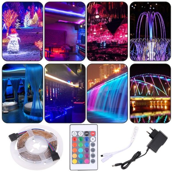 Bare Board 2835 SMD RGB LED Rope Light, 60 LED / m, Length: 5m, 12V 2A 100-240V, with 24-key Remote Control (EU Plug) - Image 6