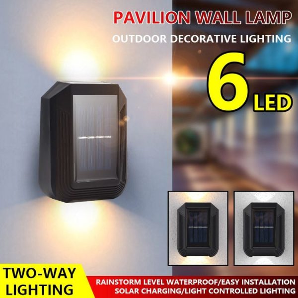 6 LED Solar Wall Lamp Outdoor Decorative Garden Up And Down Light (White Light) - Image 2
