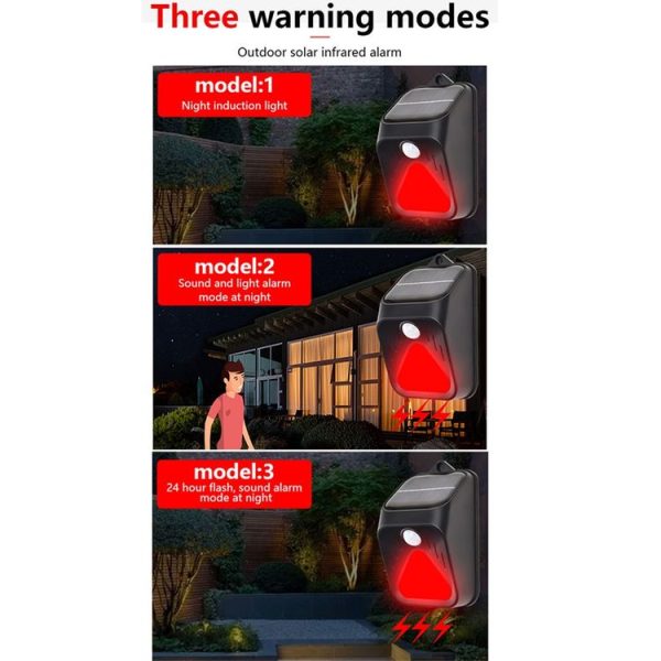 Solar Burglar Alarm Light Remote Control Human Body Induction Alarm (Red) - Image 3