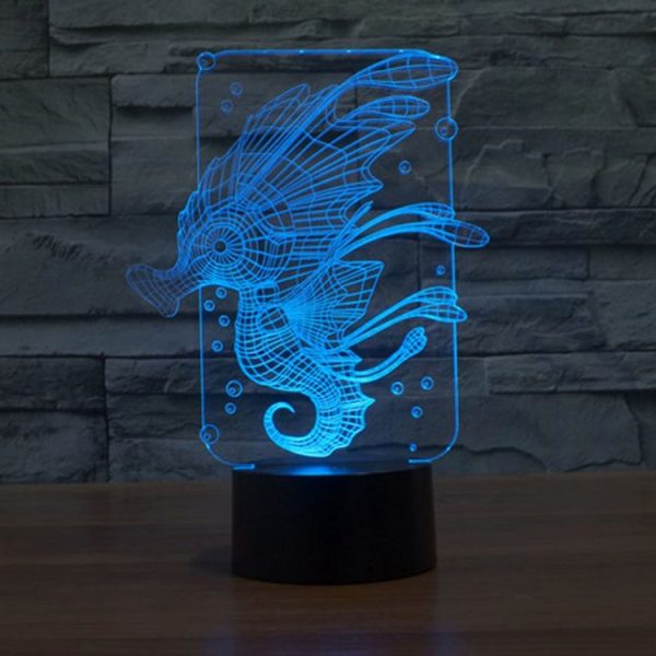Hippocampus Style 3D Touch Switch Control LED Light, 7 Colour Discoloration Creative Visual Stereo Lamp Desk Lamp Night Light - Image 9