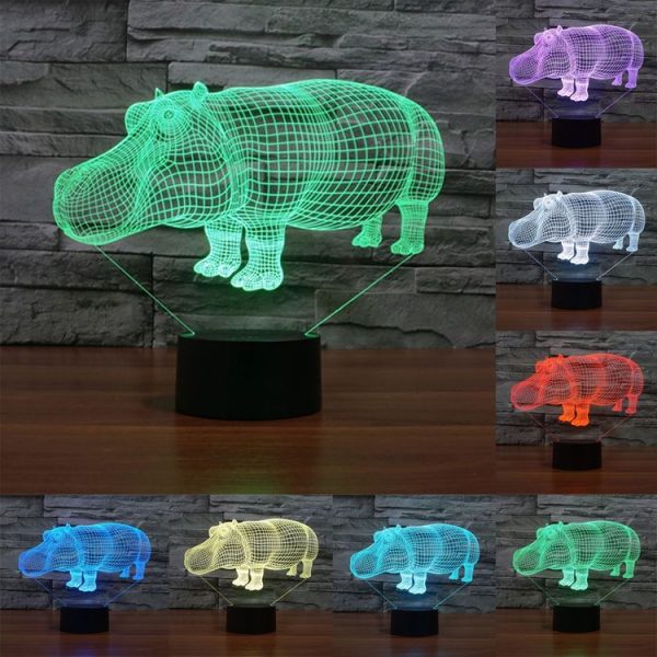 Rhino Style 3D Touch Switch Control LED Light, 7 Color Discoloration Creative Visual Stereo Lamp Desk Lamp Night Light