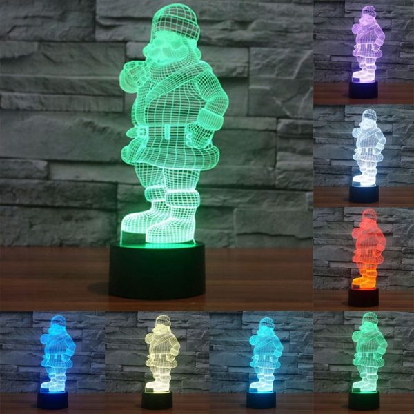 Santa Claus Style 3D Touch Switch Control LED Light, 7 Color Discoloration Creative Visual Stereo Lamp Desk Lamp Night Light
