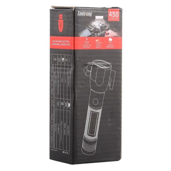 10W 450 Lumens IPX4 Waterproof Rechargeable LED Flashlight with Safety Hammer & 3-Modes - Image 5