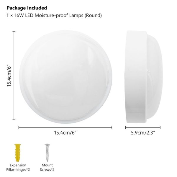 Round 16W 85-265V 1800LM LED Moisture-proof Lamp LED Wall Light (White) - Image 5