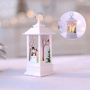 White Snowman Pattern Christmas Simulation Flame LED Lamp Desktop Decoration