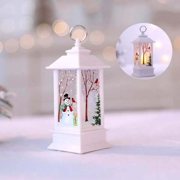 White Snowman Pattern Christmas Simulation Flame LED Lamp Desktop Decoration