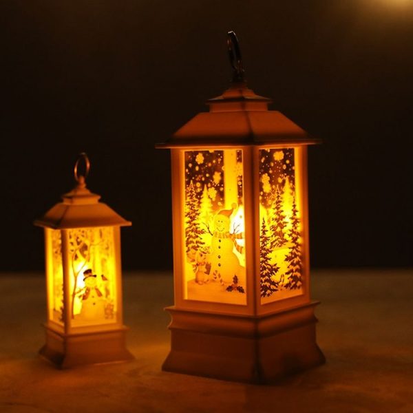 White Snowman Pattern Christmas Simulation Flame LED Lamp Desktop Decoration - Image 4