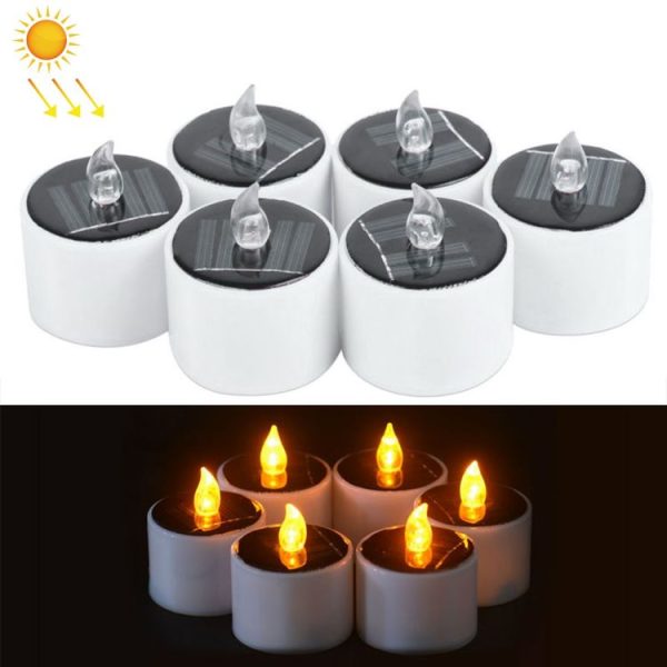 6 PCS Solar Power Candle Lamp, Warm White Light LED Energy Saving Atmosphere Night Light