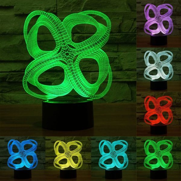 Four Circle Abstract Style 3D Touch Switch Control LED Light, 7 Color Discoloration Creative Visual Stereo Lamp Desk Lamp Night Light