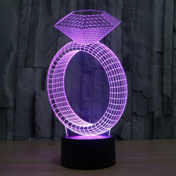 Diamond Ring Style 3D Touch Switch Control LED Light, 7 Color Discoloration Creative Visual Stereo Lamp Desk Lamp Night Light - Image 12