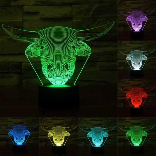 Cow Style 3D Touch Switch Control LED Light, 7 Colour Discoloration Creative Visual Stereo Lamp Desk Lamp Night Light