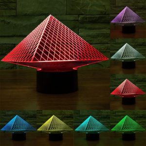 Pyramid Style 3D Touch Switch Control LED Light, 7 Colour Discoloration Creative Visual Stereo Lamp Desk Lamp Night Light