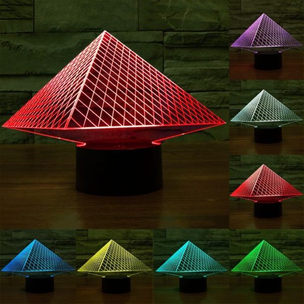 Pyramid Style 3D Touch Switch Control LED Light, 7 Colour Discoloration Creative Visual Stereo Lamp Desk Lamp Night Light