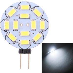 G4 12 LEDs SMD 5730 360LM 6000-6500K Round Shape Stepless Dimming Energy Saving Light Pin Base Lamp Bulb, DC 12V (White Light)