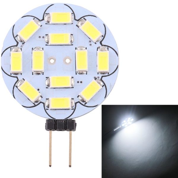G4 12 LEDs SMD 5730 360LM 6000-6500K Round Shape Stepless Dimming Energy Saving Light Pin Base Lamp Bulb, DC 12V (White Light)