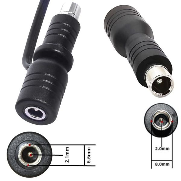 DC 5.5mm x 2.1mm Female to DC 8.0mm x 2.0mm Male Adapter for Portable Power Station, Solar Generators (Black) - Image 3