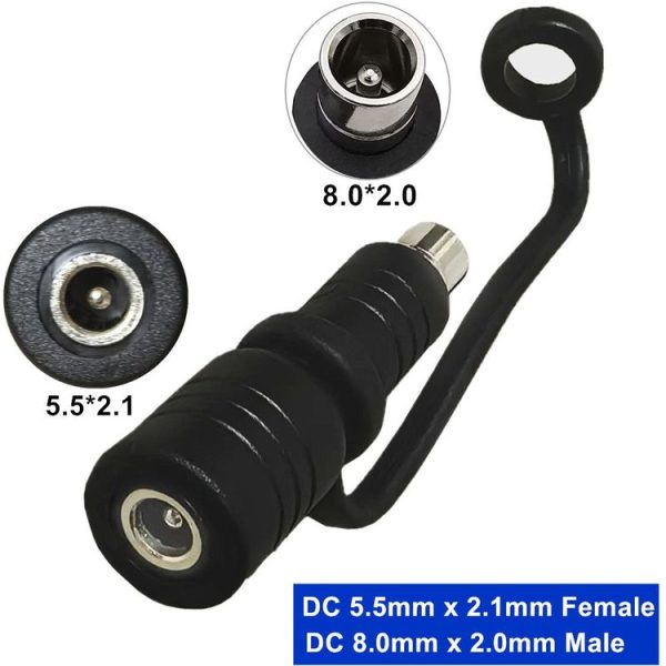 DC 5.5mm x 2.1mm Female to DC 8.0mm x 2.0mm Male Adapter for Portable Power Station, Solar Generators (Black) - Image 5
