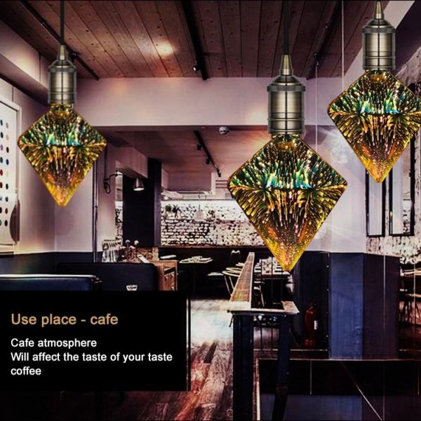 E27 4W IP65 Waterproof Pointed Diamond Shape Warm White 3D Fireworks LED Bulb, 2700K 48 LEDs SMD 2835 Vintage Atmosphere Decoration Art Lamp, AC 85-265V - Image 7