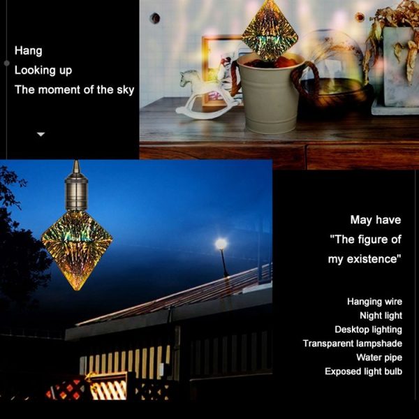 E27 4W IP65 Waterproof Pointed Diamond Shape Warm White 3D Fireworks LED Bulb, 2700K 48 LEDs SMD 2835 Vintage Atmosphere Decoration Art Lamp, AC 85-265V - Image 9