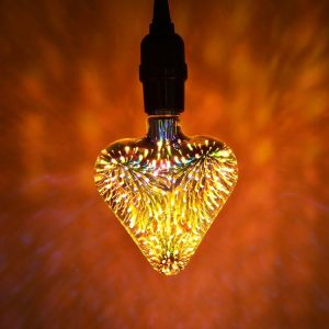 E27 4W IP65 Waterproof Heart Shape Warm White 3D Fireworks LED Bulb, 2700K 48 LEDs SMD 2835 Vintage Atmosphere Decoration Art Lamp, AC 85-265V