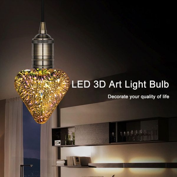 E27 4W IP65 Waterproof Heart Shape Warm White 3D Fireworks LED Bulb, 2700K 48 LEDs SMD 2835 Vintage Atmosphere Decoration Art Lamp, AC 85-265V - Image 4