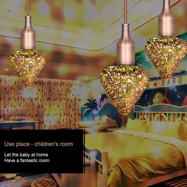 E27 4W IP65 Waterproof Heart Shape Warm White 3D Fireworks LED Bulb, 2700K 48 LEDs SMD 2835 Vintage Atmosphere Decoration Art Lamp, AC 85-265V - Image 5