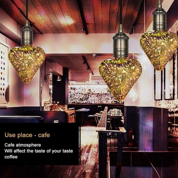E27 4W IP65 Waterproof Heart Shape Warm White 3D Fireworks LED Bulb, 2700K 48 LEDs SMD 2835 Vintage Atmosphere Decoration Art Lamp, AC 85-265V - Image 7