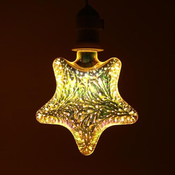 E27 4W IP65 Waterproof Star Shape Warm White 3D Fireworks LED Bulb, 2700K 48 LEDs SMD 2835 Vintage Atmosphere Decoration Art Lamp, AC 85-265V