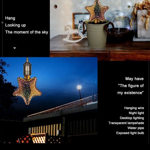 E27 4W IP65 Waterproof Star Shape Warm White 3D Fireworks LED Bulb, 2700K 48 LEDs SMD 2835 Vintage Atmosphere Decoration Art Lamp, AC 85-265V - Image 9