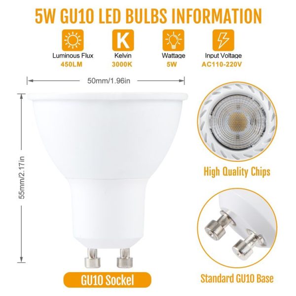 GU10 5W 8 LEDs SMD 2835 LED Spotlight 3000K Dimmable, AC 220V (Warm White) - Image 5