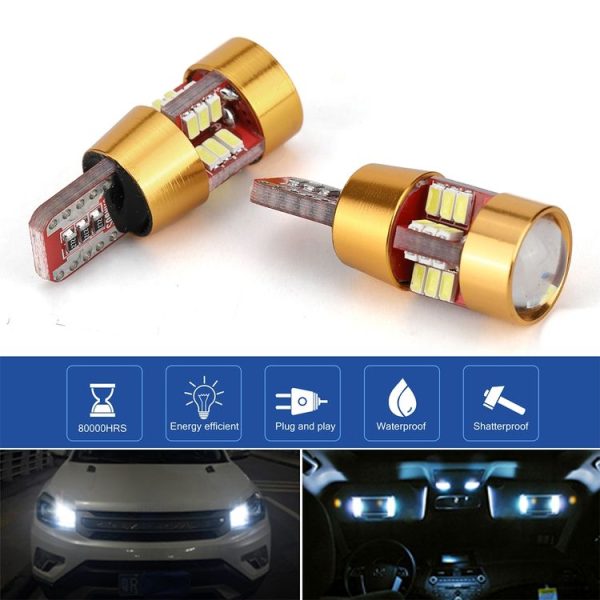 2 PCS LED Light Bulb 6000K White Super Bright 168 2825 W5W T10 Decoder Replacement, For Car Dome Map Side Marker Door Courtesy License Plate Lights (Gold) - Image 10
