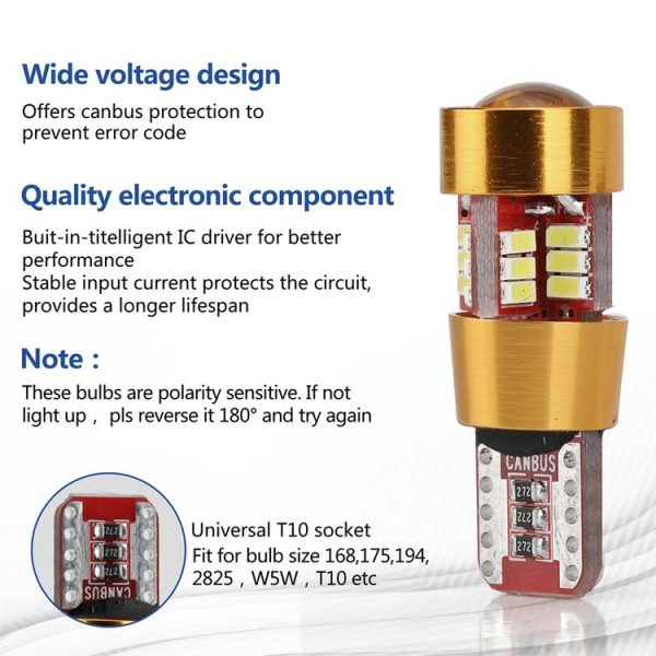 2 PCS LED Light Bulb 6000K White Super Bright 168 2825 W5W T10 Decoder Replacement, For Car Dome Map Side Marker Door Courtesy License Plate Lights (Gold) - Image 3