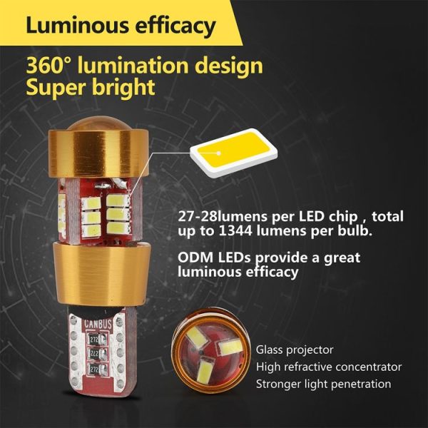 2 PCS LED Light Bulb 6000K White Super Bright 168 2825 W5W T10 Decoder Replacement, For Car Dome Map Side Marker Door Courtesy License Plate Lights (Gold) - Image 7