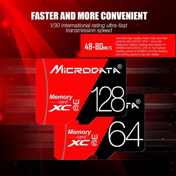 MICRODATA 256GB U3 Red and Black TF (Micro SD) Memory Card - Image 7