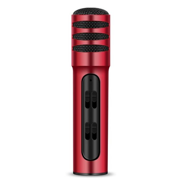 BGN-C7 Condenser Microphone Dual Mobile Phone Karaoke Live Singing Microphone Built-in Sound Card (Red) - Image 2